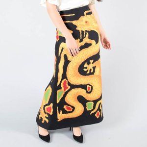 Valentino Black Silk Long Skirt